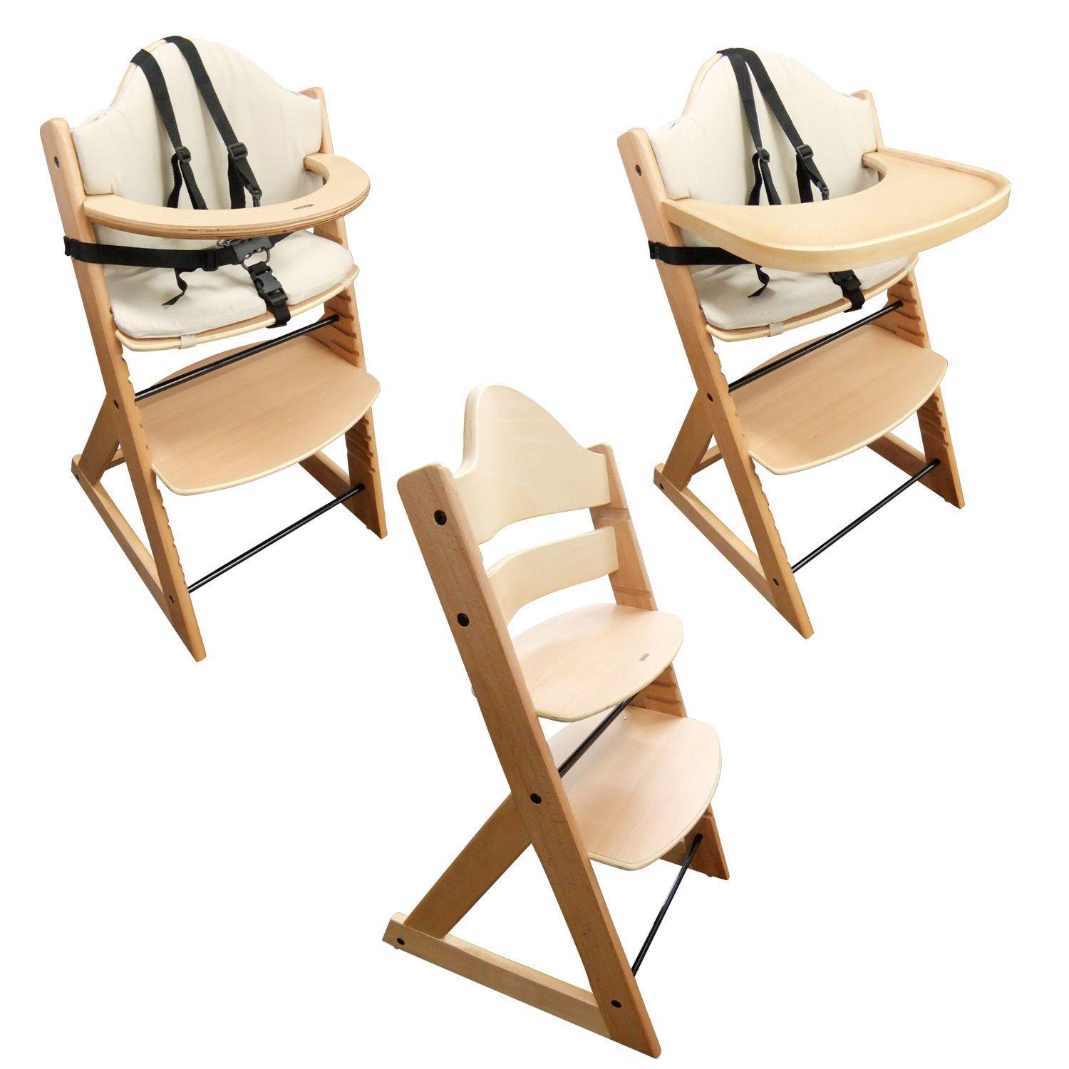 Wooden Baby High Chair 3in1 Highchair with Tray and Bar (Beech