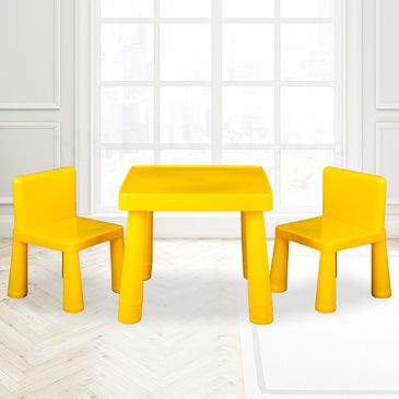 Kids Table & Chair Play Furniture Set Plastic Fountain Activity Dining Chairs YELLOW