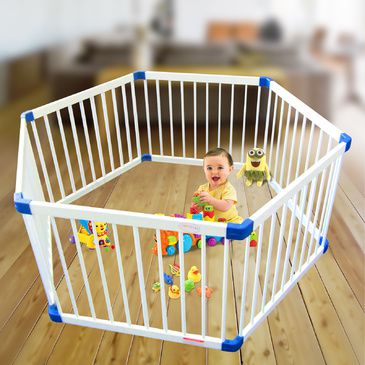 White Wooden Hexagon Playpen | Child Toddler Play Pen