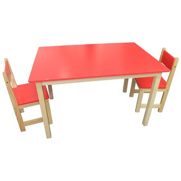 Wooden Rectangle Table + 2 Chairs Set- RED