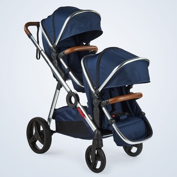 Star Kidz Flexii Double Inline Pram - Silver Frame - Navy