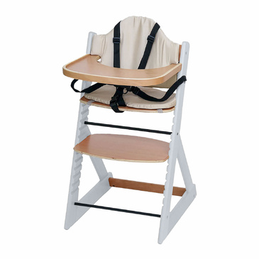 Wooden Baby High Chair  | 3in1 Highchair with Tray and Bar (White & Natural)