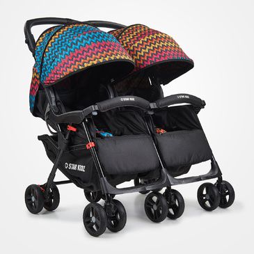 Star Kidz Lusso Double/Twin Pram Stroller - Black Zigzags