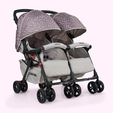 Star Kidz Lusso Double/Twin Pram Stroller - Silver Leaves