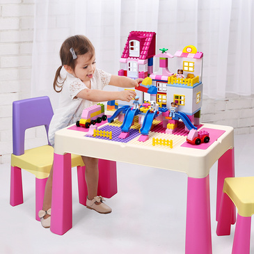 Pluto Multifunction Lego Activity Table & 2 Chairs Set - Pink