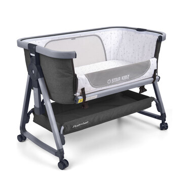 Star Kidz Prossimo Premium Co-Sleeper Bedside Bassinet - Charcoal with Silver Frame