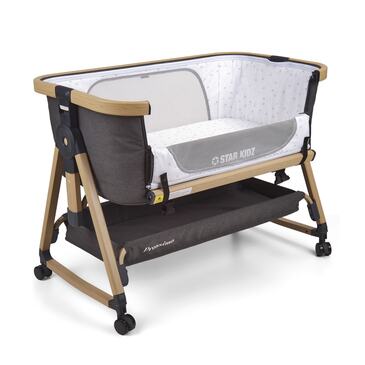 Star Kidz Prossimo Premium Co-Sleeper Bedside Bassinet - Wooden Charcoal