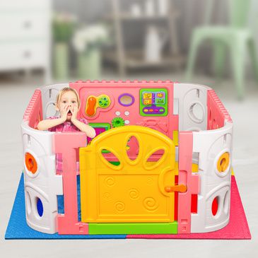 Pink Interactive Playpen and EVA Mat | Playpen with safety Mat